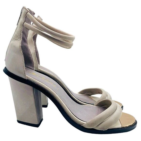 SOL SANA Oscar Leather Triangle Shaped Block Heel Sandals Sz 38 REVOLVE Strappy - Picture 4 of 11